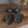 Aesthetic 925 Sterling Silver Marcasite & CZ Earrings Length 1.45 Inch