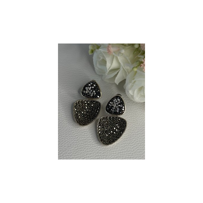 Aesthetic 925 Sterling Silver Marcasite & CZ Earrings Length 1.45 Inch