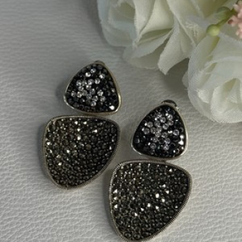Aesthetic 925 Sterling Silver Marcasite & CZ Earrings Length 1.45 Inch