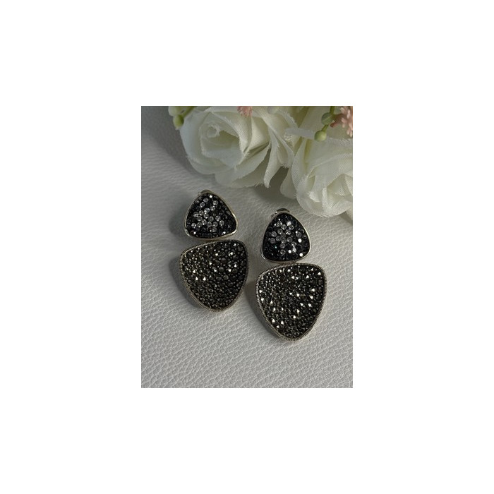 Aesthetic 925 Sterling Silver Marcasite & CZ Earrings Length 1.45 Inch