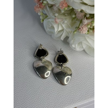 Aesthetic 925 Sterling Silver Marcasite & CZ Earrings Length 1.45 Inch