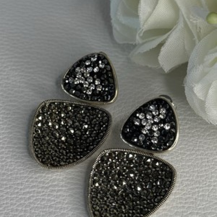 Aesthetic 925 Sterling Silver Marcasite & CZ Earrings Length 1.45 Inch