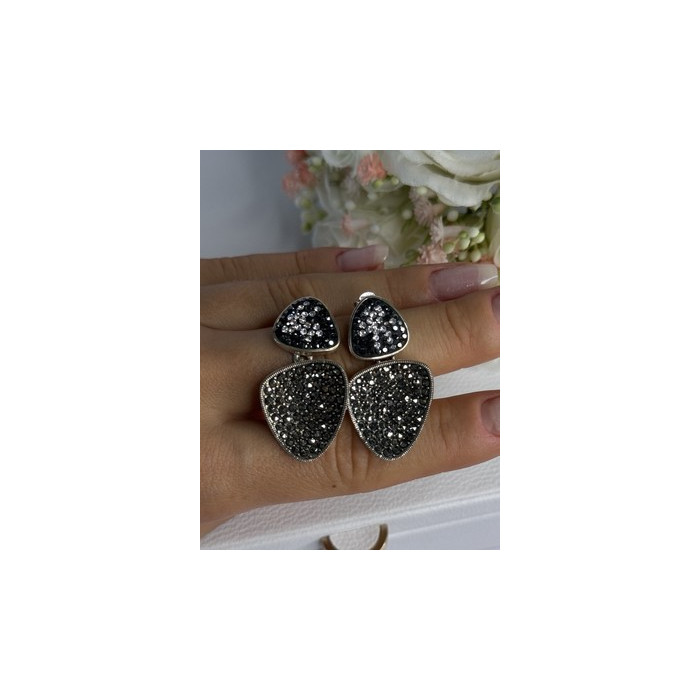 Aesthetic 925 Sterling Silver Marcasite & CZ Earrings Length 1.45 Inch