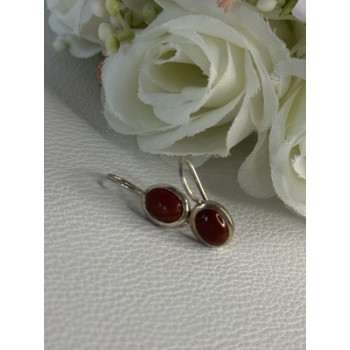 925 Sterling Silver Carnelian Earrings Length 0.70 Inch
