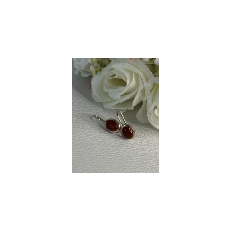925 Sterling Silver Carnelian Earrings Length 0.70 Inch