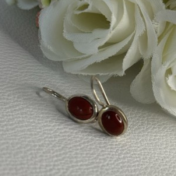 925 Sterling Silver Carnelian Earrings Length 0.70 Inch