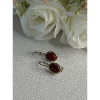 925 Sterling Silver Carnelian Earrings Length 0.70 Inch