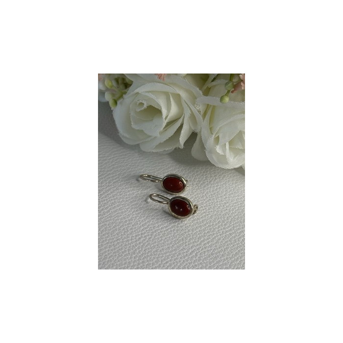 925 Sterling Silver Carnelian Earrings Length 0.70 Inch