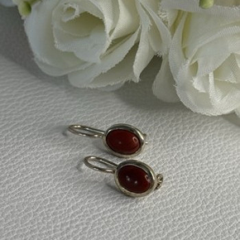 925 Sterling Silver Carnelian Earrings Length 0.70 Inch