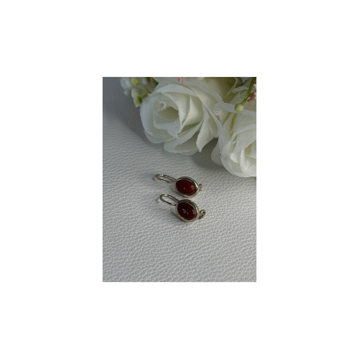 925 Sterling Silver Carnelian Earrings Length 0.70 Inch