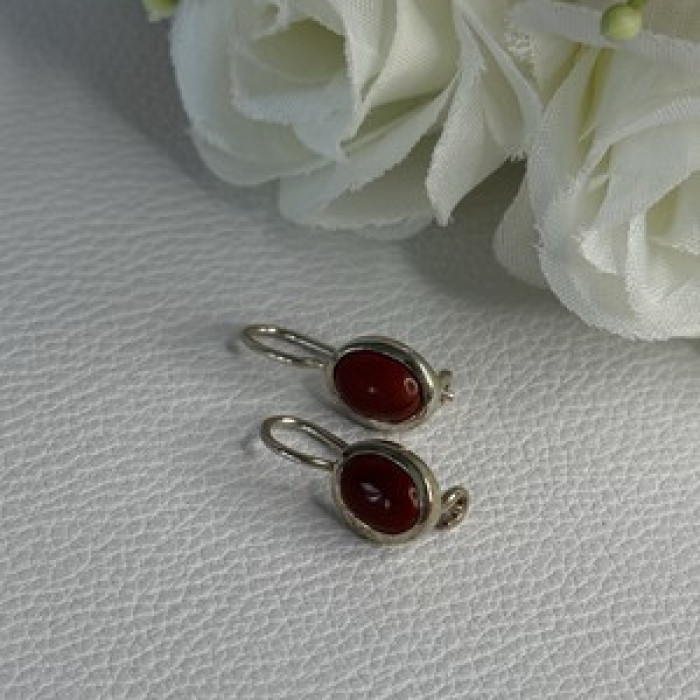 925 Sterling Silver Carnelian Earrings Length 0.70 Inch