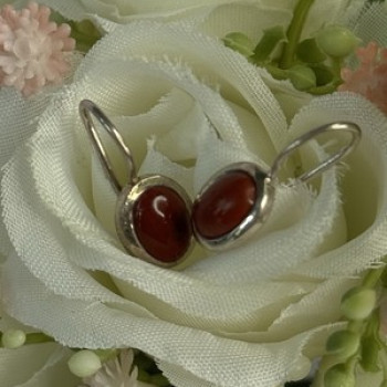 925 Sterling Silver Carnelian Earrings Length 0.70 Inch