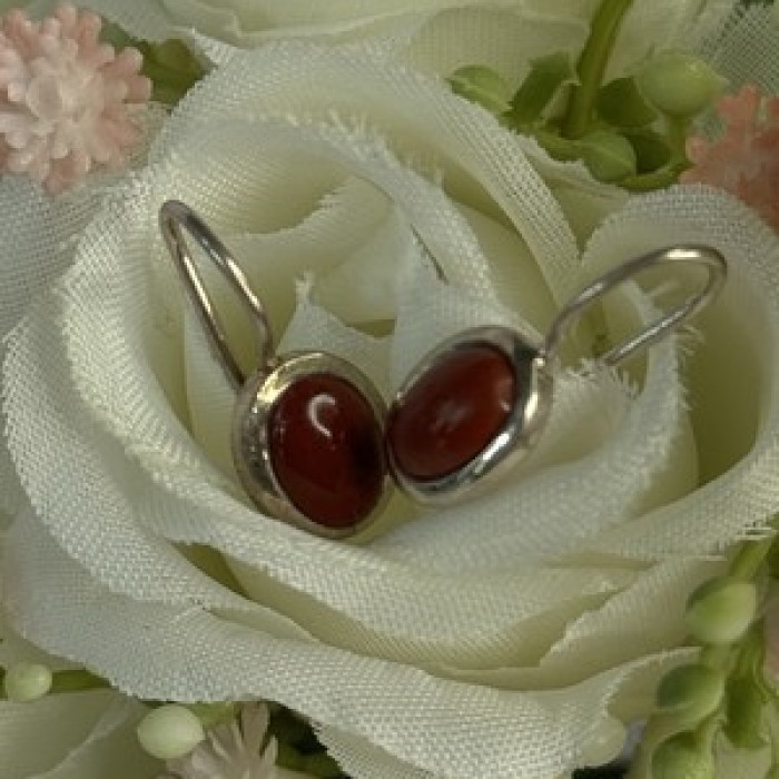 925 Sterling Silver Carnelian Earrings Length 0.70 Inch