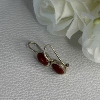 925 Sterling Silver Carnelian Earrings Length 0.70 Inch