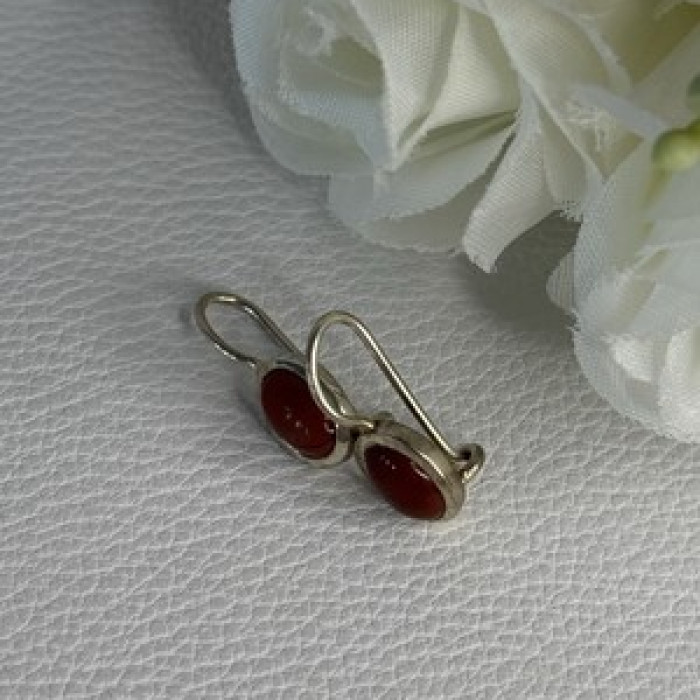 925 Sterling Silver Carnelian Earrings Length 0.70 Inch