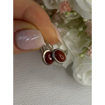 925 Sterling Silver Carnelian Earrings Length 0.70 Inch