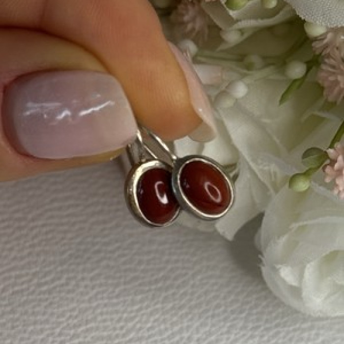 925 Sterling Silver Carnelian Earrings Length 0.70 Inch