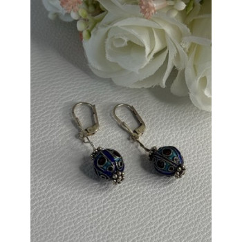 Antique Art Deco 925 Sterling Silver Unique Enamel Earrings Length 1.50 Inch