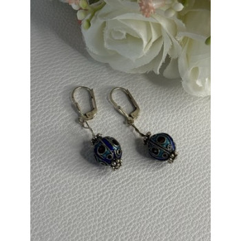 Antique Art Deco 925 Sterling Silver Unique Enamel Earrings Length 1.50 Inch