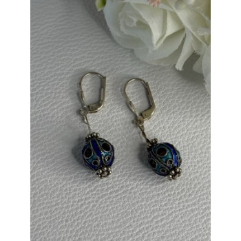 Antique Art Deco 925 Sterling Silver Unique Enamel Earrings Length 1.50 Inch