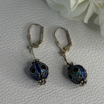 Antique Art Deco 925 Sterling Silver Unique Enamel Earrings Length 1.50 Inch