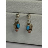 Vintage 925 Sterling Silver Turquoise & Carnelian Earrings Length 0.70 Inch