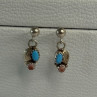 Vintage 925 Sterling Silver Turquoise & Carnelian Earrings Length 0.70 Inch