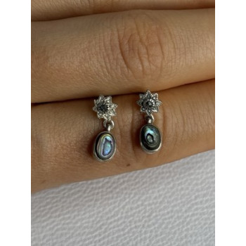 925 Sterling Silver Abalone & Marcasite Earrings Length 0.60 Inch