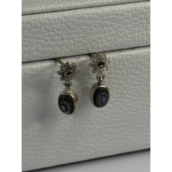925 Sterling Silver Abalone & Marcasite Earrings Length 0.60 Inch