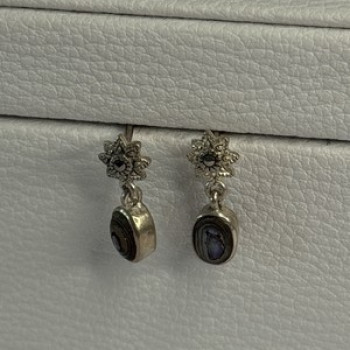 925 Sterling Silver Abalone & Marcasite Earrings Length 0.60 Inch