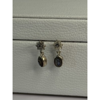 925 Sterling Silver Abalone & Marcasite Earrings Length 0.60 Inch