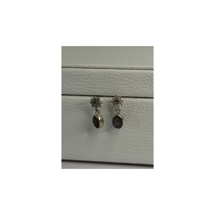 925 Sterling Silver Abalone & Marcasite Earrings Length 0.60 Inch