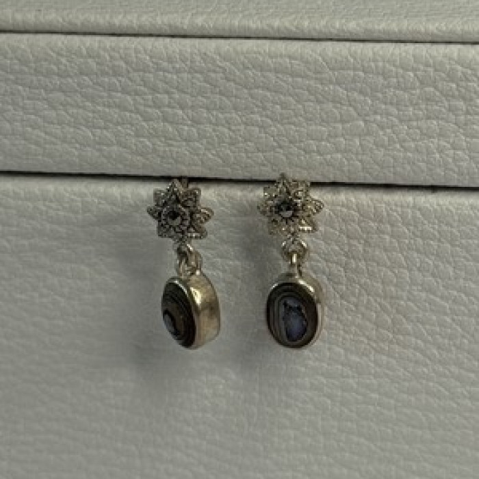 925 Sterling Silver Abalone & Marcasite Earrings Length 0.60 Inch