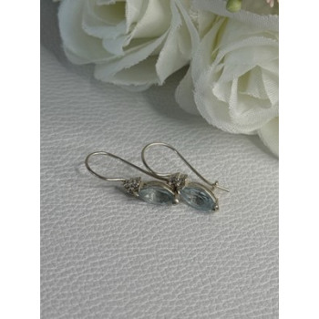 925 Sterling Silver Blue Topaz & Beryl Earrings Length0.80 Inch