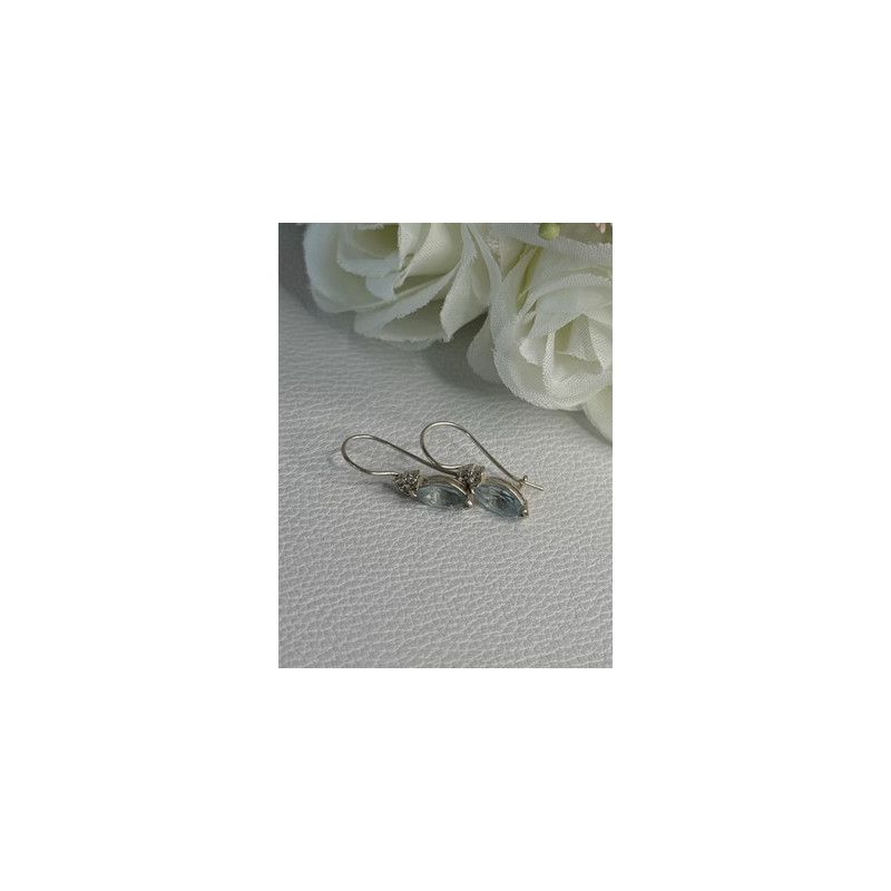 925 Sterling Silver Blue Topaz & Beryl Earrings Length0.80 Inch