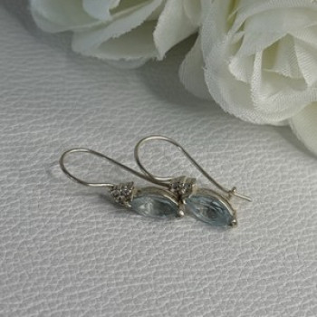 925 Sterling Silver Blue Topaz & Beryl Earrings Length0.80 Inch