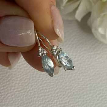 925 Sterling Silver Blue Topaz & Beryl Earrings Length0.80 Inch