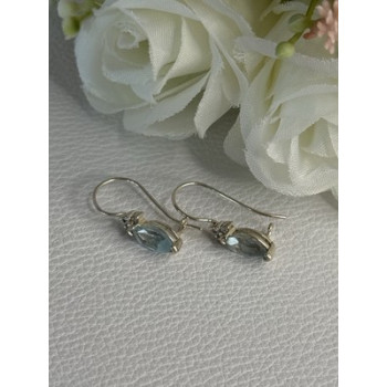 925 Sterling Silver Blue Topaz & Beryl Earrings Length0.80 Inch