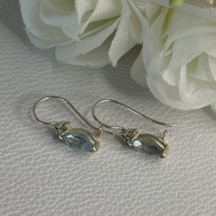 925 Sterling Silver Blue Topaz & Beryl Earrings Length0.80 Inch