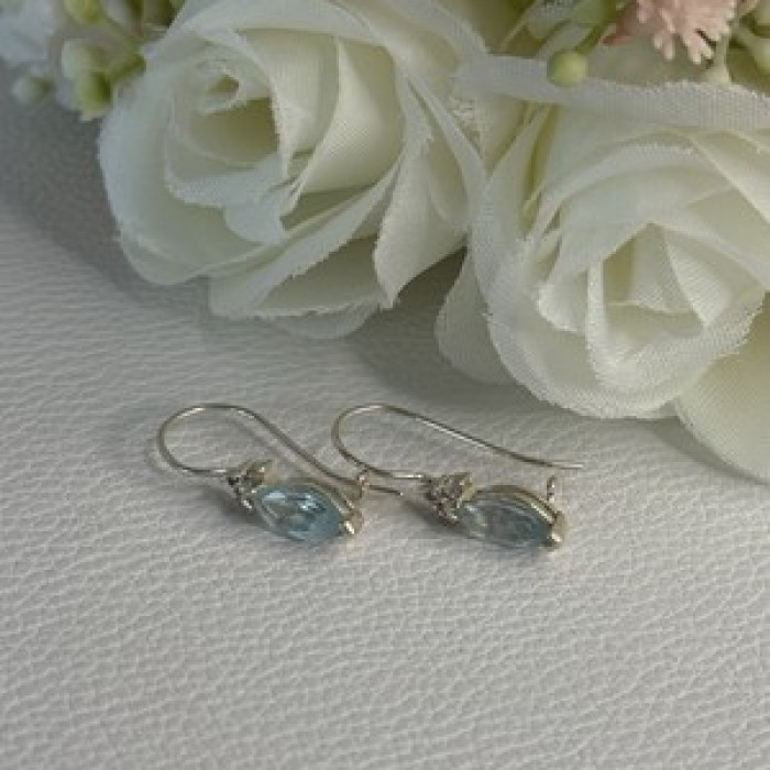 925 Sterling Silver Blue Topaz & Beryl Earrings Length0.80 Inch