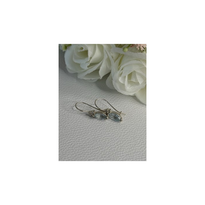 925 Sterling Silver Blue Topaz & Beryl Earrings Length0.80 Inch