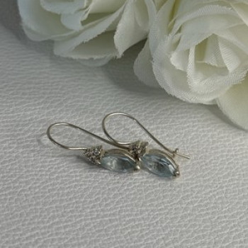 925 Sterling Silver Blue Topaz & Beryl Earrings Length0.80 Inch