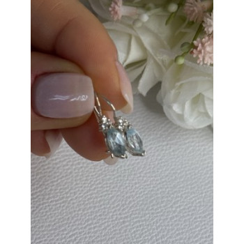 925 Sterling Silver Blue Topaz & Beryl Earrings Length0.80 Inch