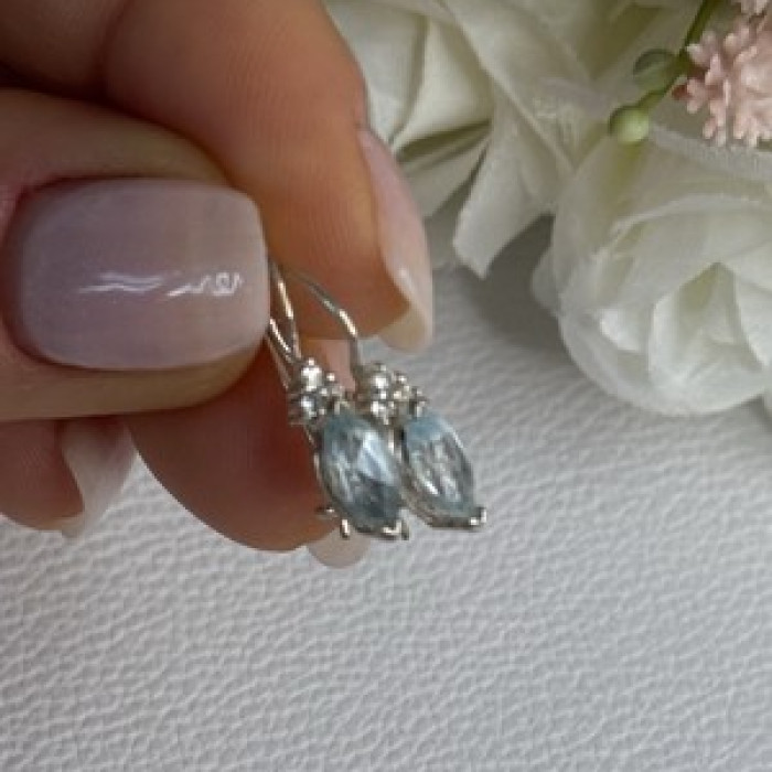 925 Sterling Silver Blue Topaz & Beryl Earrings Length0.80 Inch