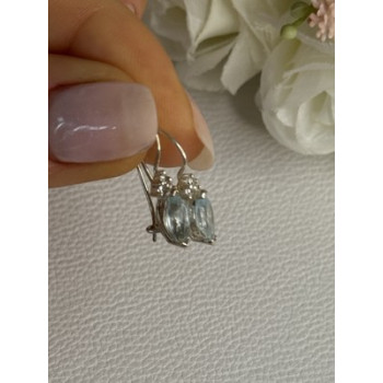 925 Sterling Silver Blue Topaz & Beryl Earrings Length0.80 Inch