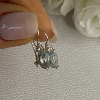 925 Sterling Silver Blue Topaz & Beryl Earrings Length0.80 Inch