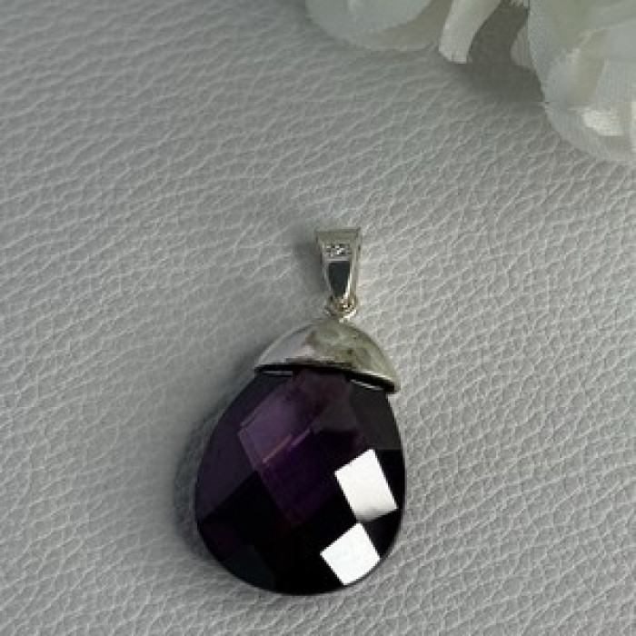 925 Sterling Silver Amethyst Pendant Length 1.40 Inch