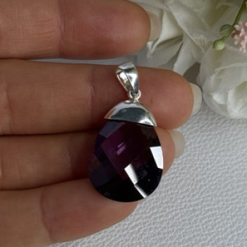 925 Sterling Silver Amethyst Pendant Length 1.40 Inch