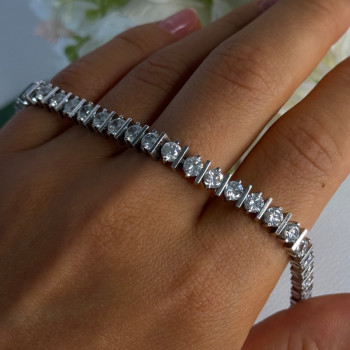 Beautiful 925 Sterling Silver CZ Bracelet Length 7.5 Inch