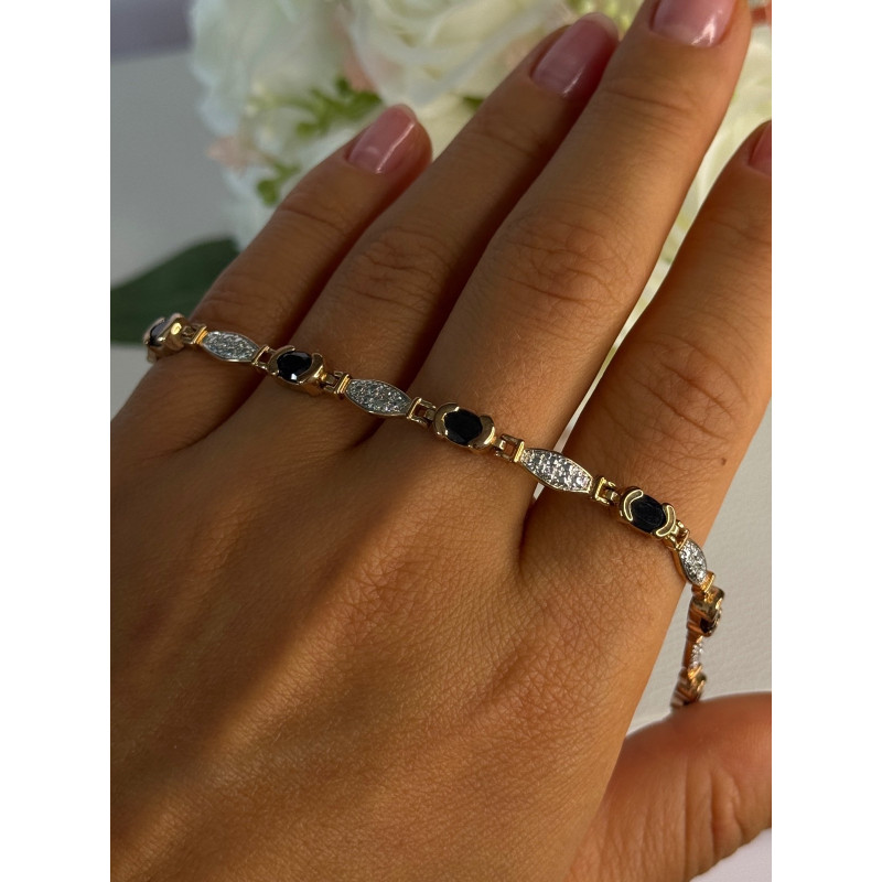 925 Sterling Silver Gold Plated Sapphire Bracelet Length 7.5 Inch